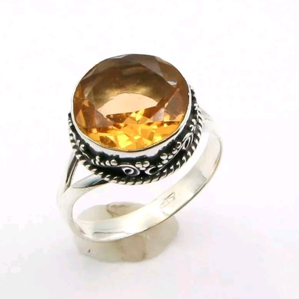 Morganite Quartz Gemstone Silver Ring size 8.75